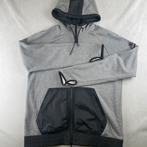 Nike International Hoodie Men L Gray Black Full Zip Fleece Thumbholes 802480-091